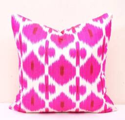 Handmade Pink Ikat Pillow Cover, Decorative Cushion - 20x20 Inch - thumbnail 1