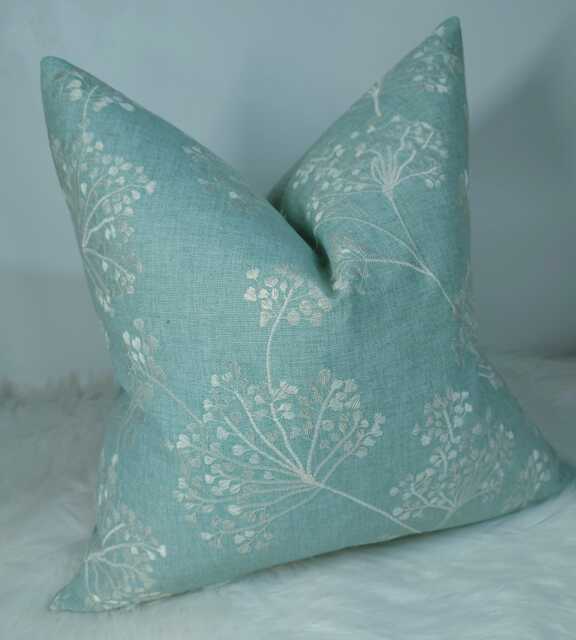 John Lewis & Partners Cow Parsley Fabric Cushion Cover Embroidered Duck Egg Pillow Throw Scatter Cover Country Home - image 1