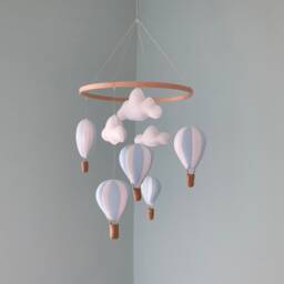 Hot Air Balloon Nursery Mobile Pastel Pink Felt Clouds Blue Pistachio Green - thumbnail 2