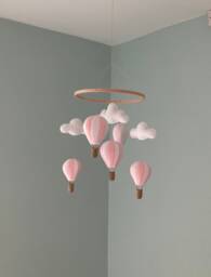 Hot Air Balloon Nursery Mobile Pastel Pink Felt Clouds Blue Pistachio Green - thumbnail 1