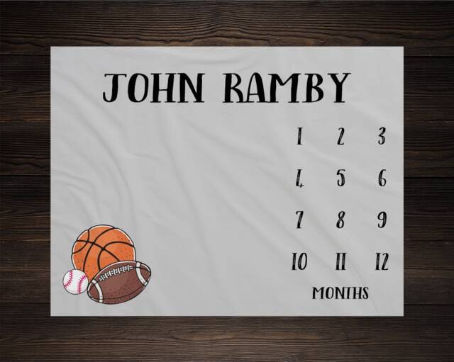 Sports Milestone Blanket Monthly Growth Tracker Soft Fleece Baby Shower Gift Newborn Watch Me Grow Boy - image 1