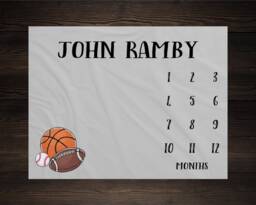 Sports Milestone Blanket Monthly Growth Tracker Soft Fleece Baby Shower Gift Newborn Watch Me Grow Boy - thumbnail 1
