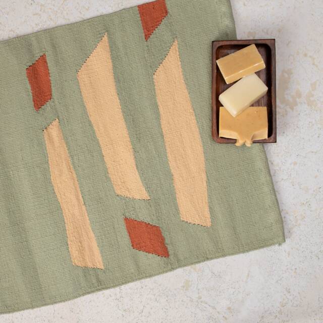 Lime Cream Handwoven Bathmat - Soft Cotton Shower Bath Mat Runner Funky Flatwoven Toilet Sink Cute Doorstep Kilim Rug 26x20 2x3 - image 1