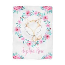 Personalized Baby Blanket With Fox & Aqua Pink Floral Wreath in Fleece, Minky, Or Sherpa. Perfect Gift - thumbnail 1