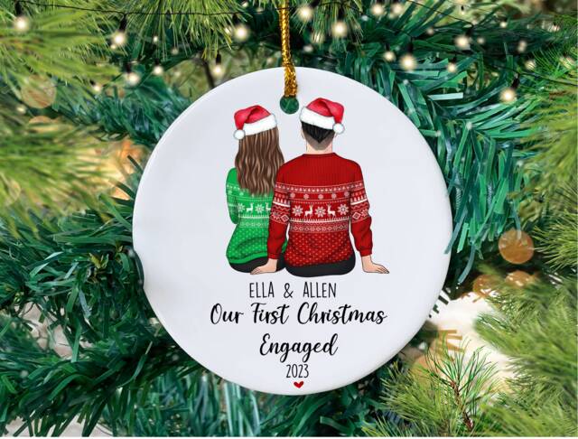 Personalized Engagement Christmas Bauble First Engaged Ornament - image 1