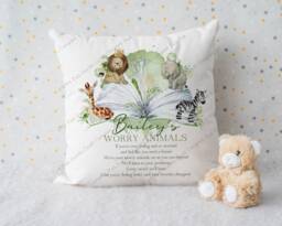 Personalised Safari Worry Cushion Anxiety & Sleep Aid Pillow, Child's Cushion, Decor - thumbnail 1