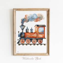 steam Locomotive Print Vintage Train Nursery Decor - thumbnail 3
