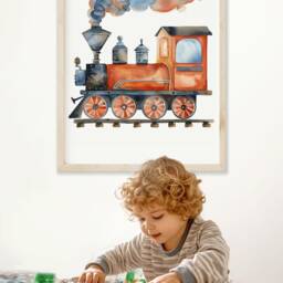 steam Locomotive Print Vintage Train Nursery Decor - thumbnail 2