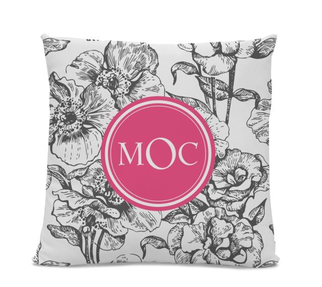 Monogram Pillow - Floral Initial Monogrammed Custom Throw Flower