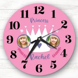 Girls Pink Princess Crown Photo Custom Gift Personalised Clock - thumbnail 1