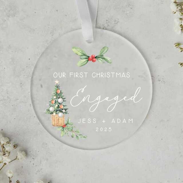 Christmas Engaged Personalised Frosted Ornament - First Couple Gift Engagement - image 1