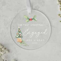 Christmas Engaged Personalised Frosted Ornament - First Couple Gift Engagement - thumbnail 1