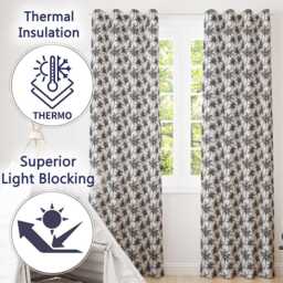 Black White Palm Trees Minimal Tropical Seamless Pattern Readymade Eyelet Ring Top Thermal 100% Blackout Curtains - thumbnail 3