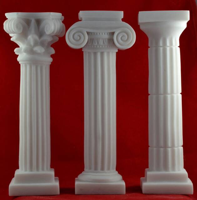 Set Of 3 Greek Column Statues -Doric, Ionic, Corinthian Pillars-Miniature Stone Architecture Sculptures, Ancient Greece Home Decor, 6.5 Inch - image 1