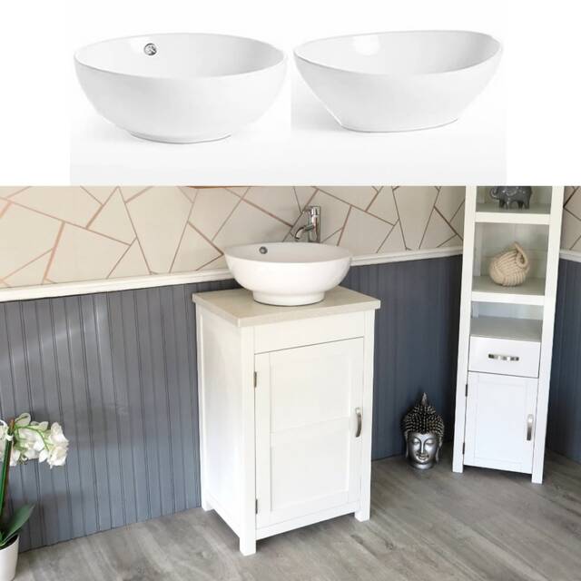 Cloakroom Bathroom Vanity Unit White Quartz Stone Ceramic Wash Basin 308Pwqcbc - image 1