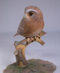 5-7/8 Inch Ferruginous Pygmy Owl Hand Carved Wooden Bird - thumbnail 2
