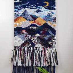 Handmade Woven Tapestry Wall Hanging Mountain Landscape Textile Art - thumbnail 2