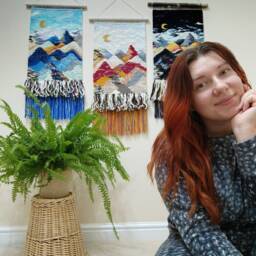 Handmade Woven Tapestry Wall Hanging Mountain Landscape Textile Art - thumbnail 4