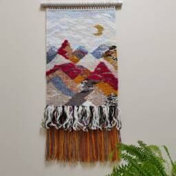 Handmade Woven Tapestry Wall Hanging Mountain Landscape Textile Art - thumbnail 3