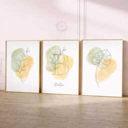 Personalised Girls Botanical Prints - Minimal Sage Nursery Flower Set, Floral Girl Bedroom Wall Art - thumbnail 2