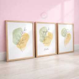 Personalised Girls Botanical Prints - Minimal Sage Nursery Flower Set, Floral Girl Bedroom Wall Art