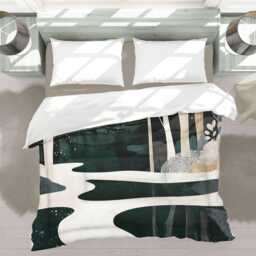 Enchanted Forest Comforter, Starry Night Sky Landscape Bedding, Winter Woodland Dark Green & Beige Bedroom D??cor #230 - thumbnail 3