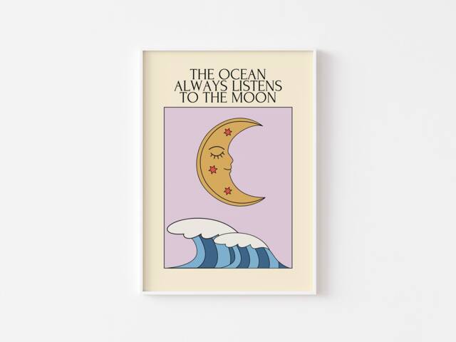 Retro Moon Ocean Print 90S Style Art On Satin - image 1
