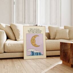Retro Moon Ocean Print 90S Style Art On Satin - thumbnail 2