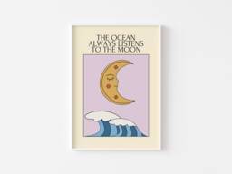 Retro Moon Ocean Print 90S Style Art On Satin - thumbnail 1
