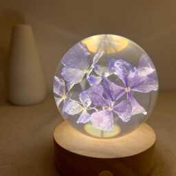 Custom Purple Hydrangea Resin Ball, Real Flower Night Light, Dried Floral Lamp, Preserved Art, Eternal Lamp Gift - thumbnail 2