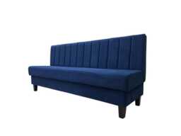Dark Blue Plush Velvet Fluted Back Banquette Fitted Bench Booth Seating Kitchen, Bar Cafe Seating Conservatory Furniture - thumbnail 1