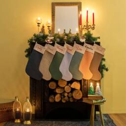 Embroidered Linen Christmas Stocking - Personalized Family Decoration - Gift For Her - thumbnail 2