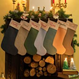 Embroidered Linen Christmas Stocking - Personalized Family Decoration - Gift For Her - thumbnail 3