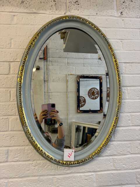 Beautiful Vintage Oval Pale Blue & Gold Mirror - image 1
