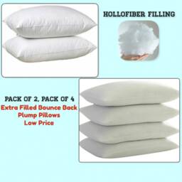 Pack Of 2, 4 Bounce Back Hollowfibre Pillow Or Duck Feather Pillows Quilted Extra Filled Bed 74cmx48cm - thumbnail 3