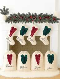 Emerald Green Personalised Christmas Stocking With Bow - Decorations, Jewel Tone Holiday Decor, Custom Family Stockings