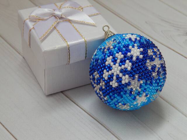 Handmade Blue Czech Glass Beaded Snowflake Ornament - Elegant Christmas Tree Decoration - image 1