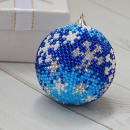 Handmade Blue Czech Glass Beaded Snowflake Ornament - Elegant Christmas Tree Decoration - thumbnail 2