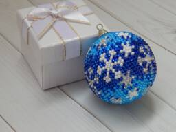 Handmade Blue Czech Glass Beaded Snowflake Ornament - Elegant Christmas Tree Decoration - thumbnail 1