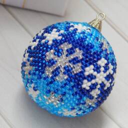 Handmade Blue Czech Glass Beaded Snowflake Ornament - Elegant Christmas Tree Decoration - thumbnail 3