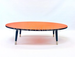 Oval Coffee Table With Black Edge, Tapered Legs & Stainless Steel Ferules
