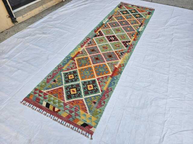 Turquoise Afghan Kilim Runner Rug 3??10 Ft, Tribal Hallway - image 1