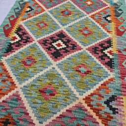 Turquoise Afghan Kilim Runner Rug 3??10 Ft, Tribal Hallway - thumbnail 3