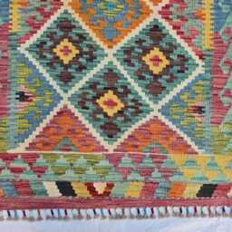 Turquoise Afghan Kilim Runner Rug 3??10 Ft, Tribal Hallway - thumbnail 4