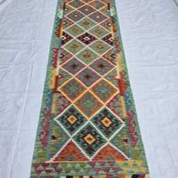 Turquoise Afghan Kilim Runner Rug 3??10 Ft, Tribal Hallway - thumbnail 2
