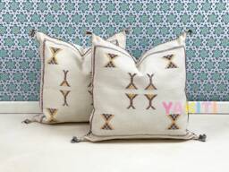 Yakiti-White Square Moroccan Pillows 20x20, Aka Cactus Silk Pillow, Decorative Pillows, Sabra Pillows, Decor Designer Cactus Silk - thumbnail 1