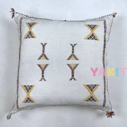 Yakiti-White Square Moroccan Pillows 20x20, Aka Cactus Silk Pillow, Decorative Pillows, Sabra Pillows, Decor Designer Cactus Silk - thumbnail 4