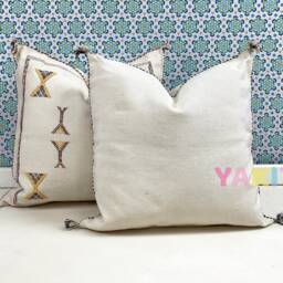 Yakiti-White Square Moroccan Pillows 20x20, Aka Cactus Silk Pillow, Decorative Pillows, Sabra Pillows, Decor Designer Cactus Silk - thumbnail 2