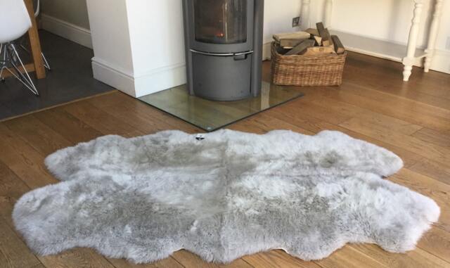 Extra Large Silver Grey Sheepskin Rug, Quad Nordic Decor - image 1