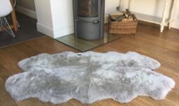 Extra Large Silver Grey Sheepskin Rug, Quad Nordic Decor - thumbnail 1